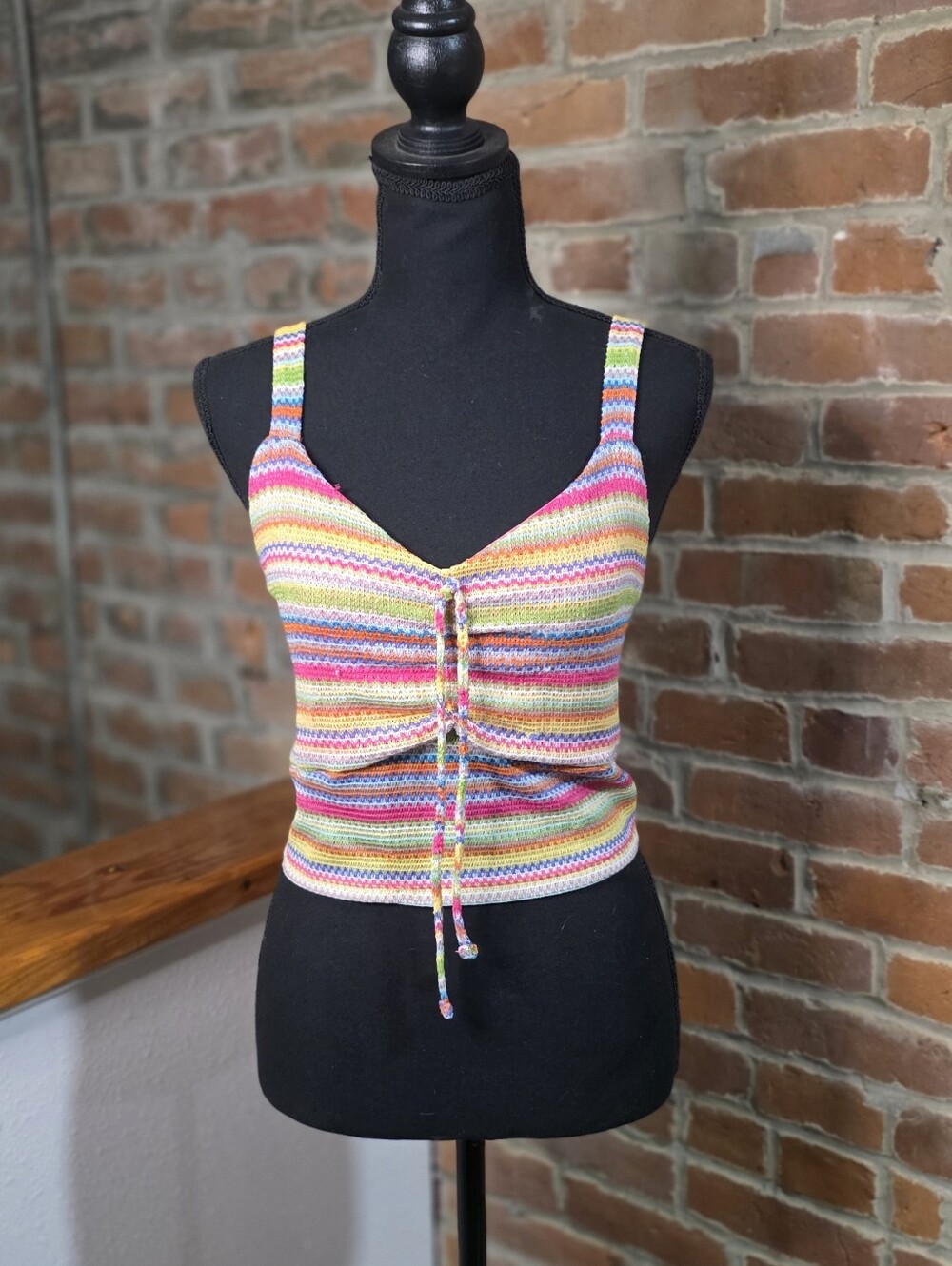 No Boundaries Multicolor Striped Tie-Front Knit Tank